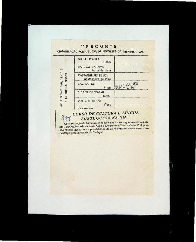  Curso de cultura e língua portuguesa na UM 