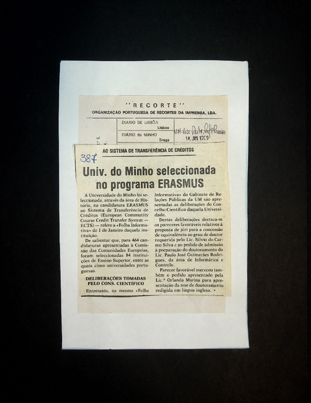  Univ. do Minho seleccionada no programa ERASMUS 