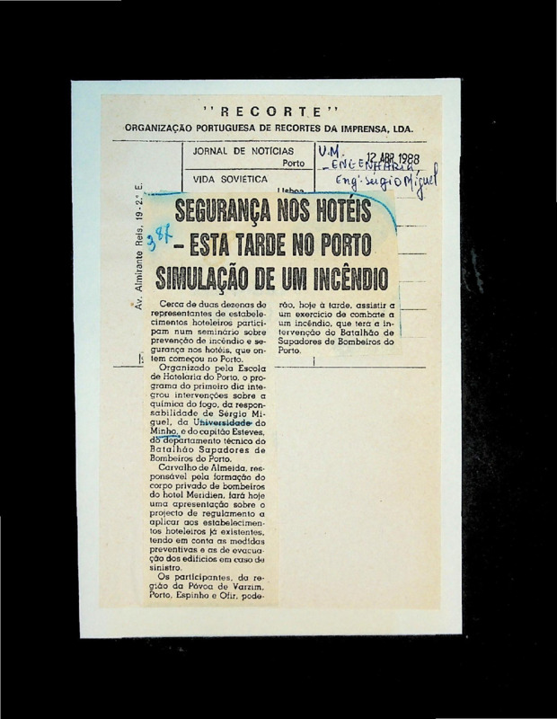  Segurança nos hotéis - esta tarde no Porto simulação de um incêndio 