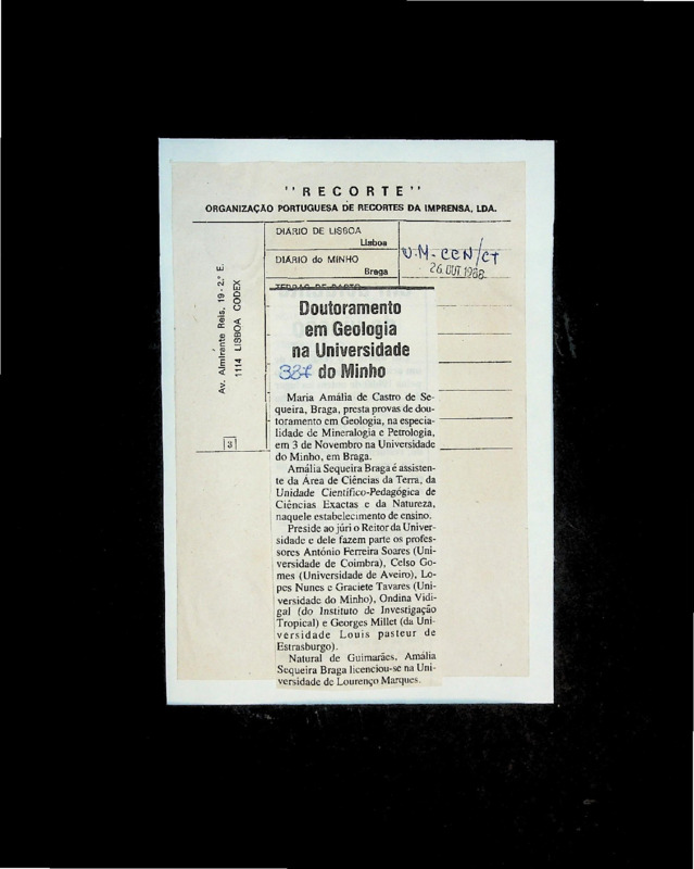  Doutoramento em Geologia na Universidade do Minho 
