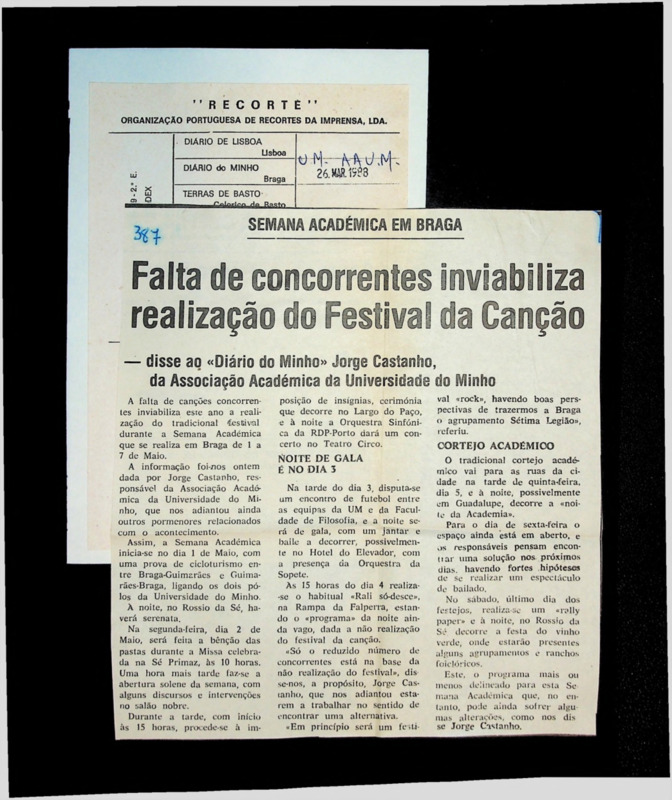  Semana académica em Braga: falta de concorrentes inviabiliza realização do Festival da Canção - disse ao 