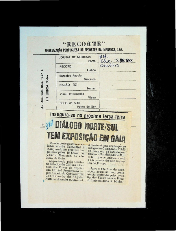  Inaugura-se na próxima terça-feira: diálogo Norte/Sul tem exposição em Gaia 