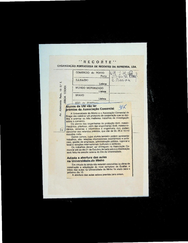  Alunos da UM vão ter prémios da Associação Comercial 