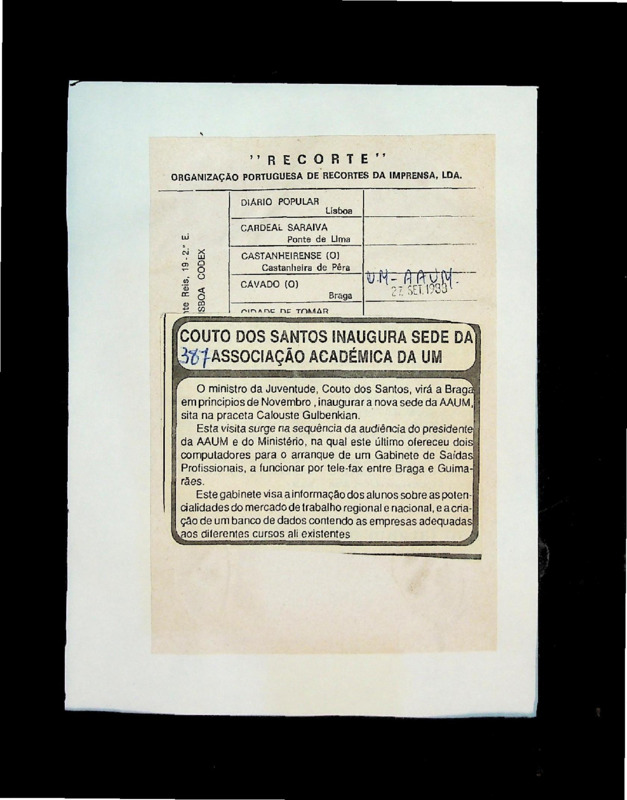  Couto dos Santos inaugura sede da Associação Académica da UM 