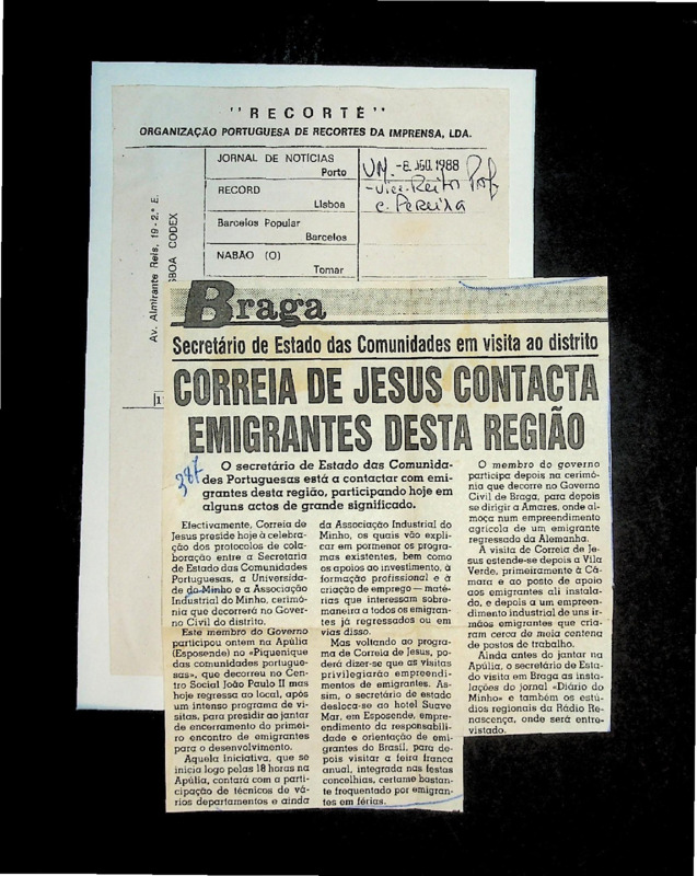  Secretário de Estado das Comunidades em visita ao distrito: Correia de Jesus contacta emigrantes desta região 