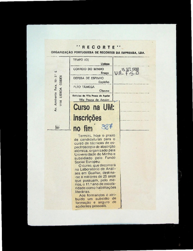  Curso na UM: inscrições no fim 