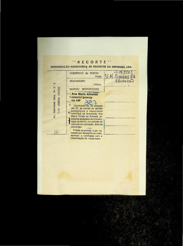  Ana Maria Almeida conclui provas na UM 