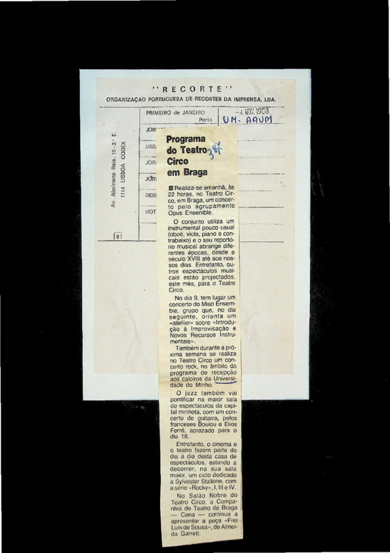  Programa do Teatro Circo em Braga 