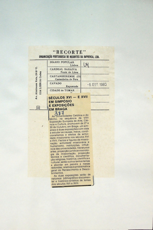  Séculos XVI e XVII em simpósio e exposições em Braga 