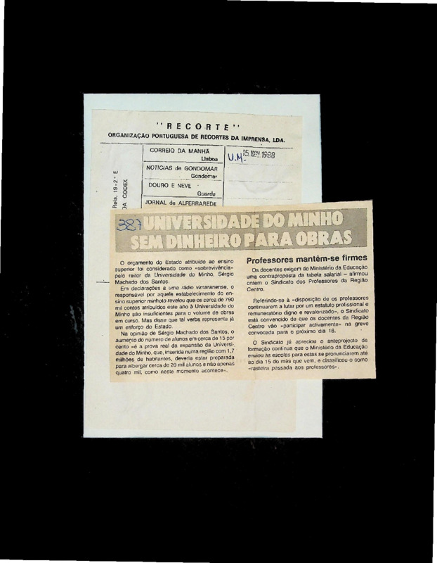  Universidade do Minho sem dinheiro para obras 