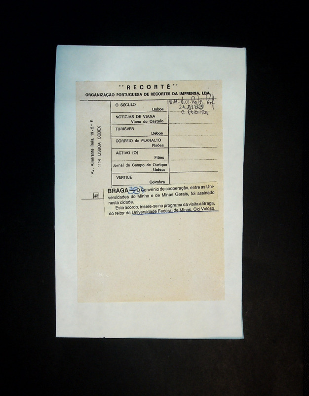  Convénio de cooperação, entre as Universidades do Minho e de Minas Gerais 