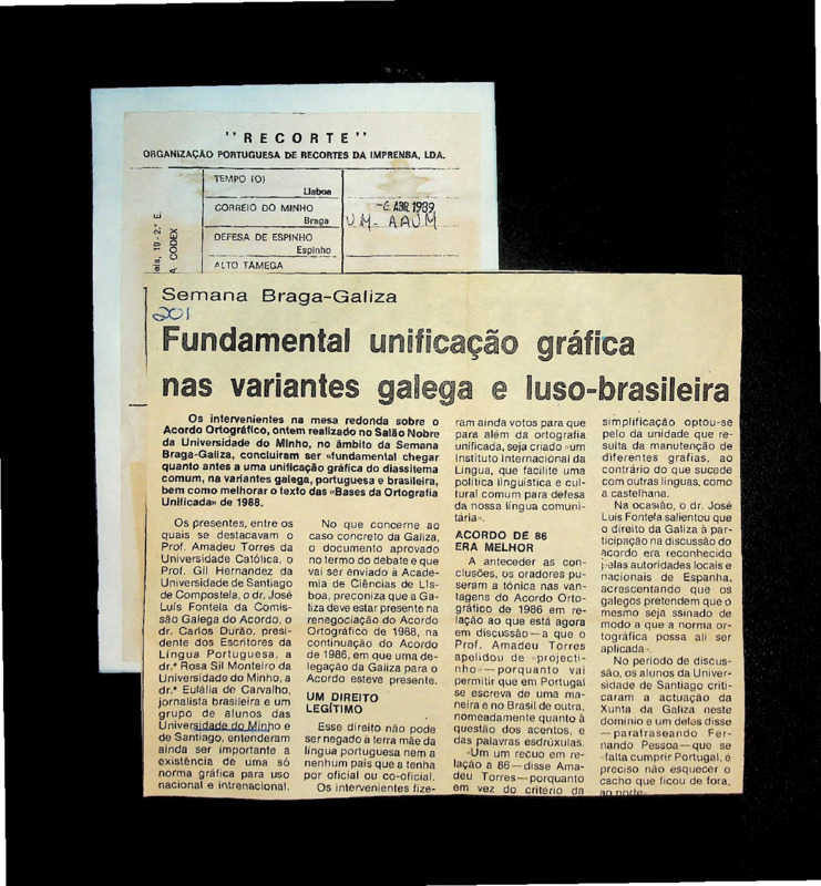  Fundamental unificação gráfica nas variantes  galega e luso-brasileira 