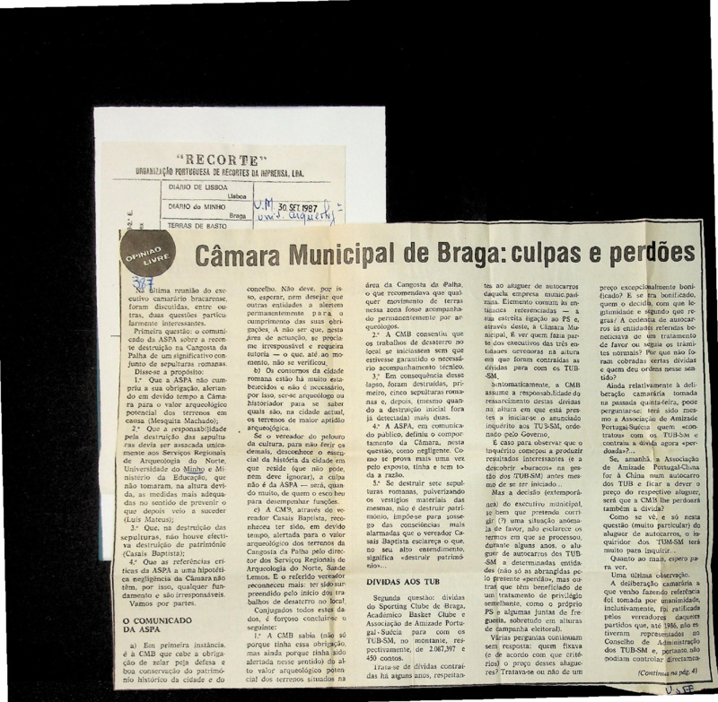  Câmara Municipal de Braga: culpas e perdões 