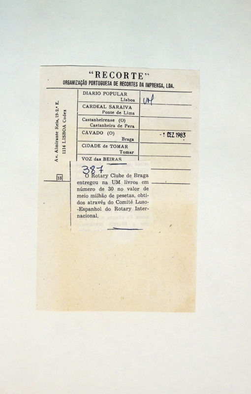 Doação de livros à UM pelo Rotary Clube de Braga 