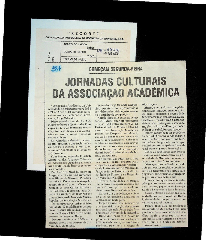  Começam segunda-feira jornadas culturais da Associação Académica 