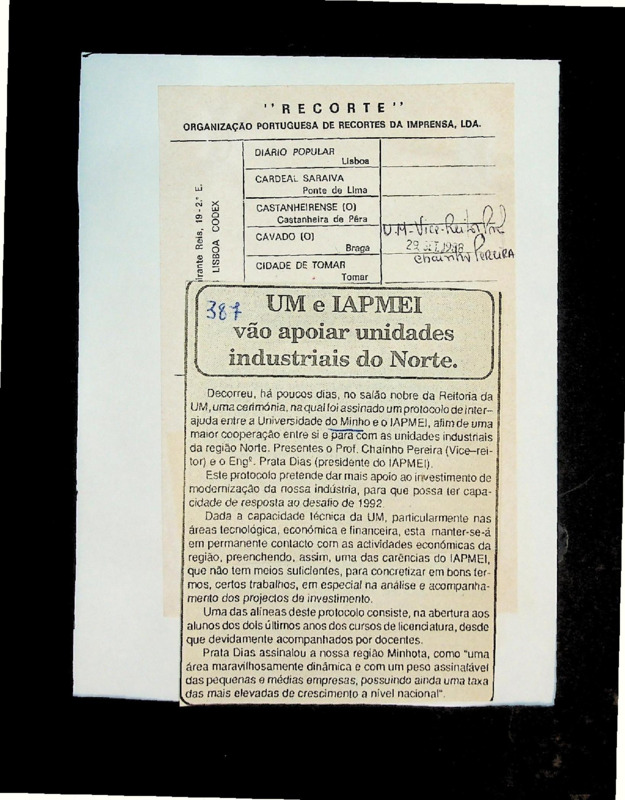 UM e IAPMEI vão apoiar unidades industriais do Norte 