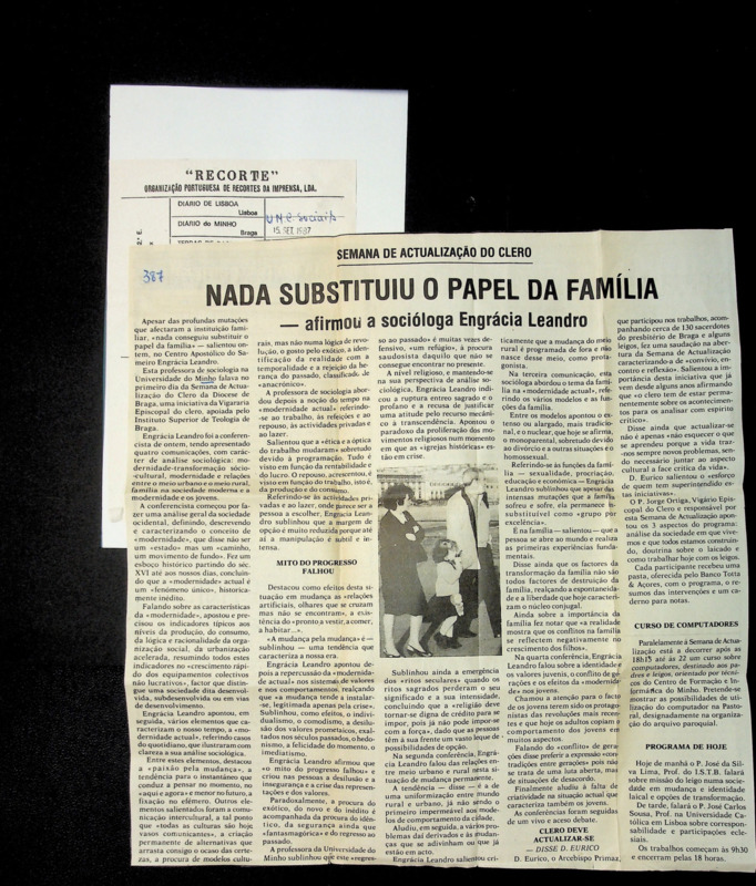  Nada substituiu o papel da família - afirmou a socióloga Engrácia Leandro 