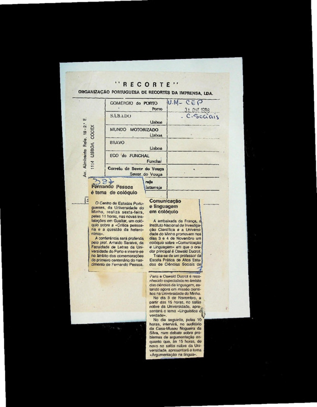  Fernando Pessoa é tema de colóquio 