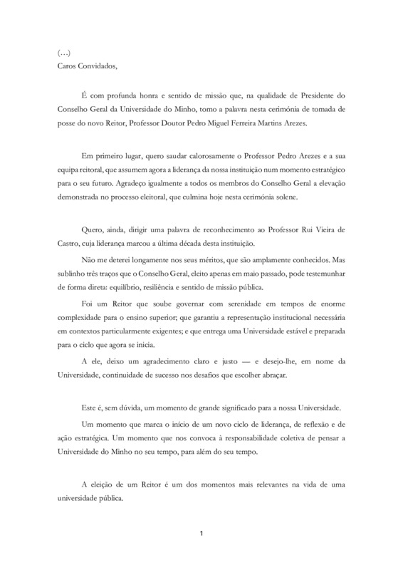  Discurso da Presidente do Conselho Geral da UMinho: Assunção Raimundo 