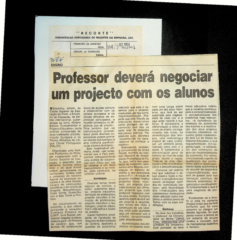  Professor deverá negociar um projecto com os alunos 