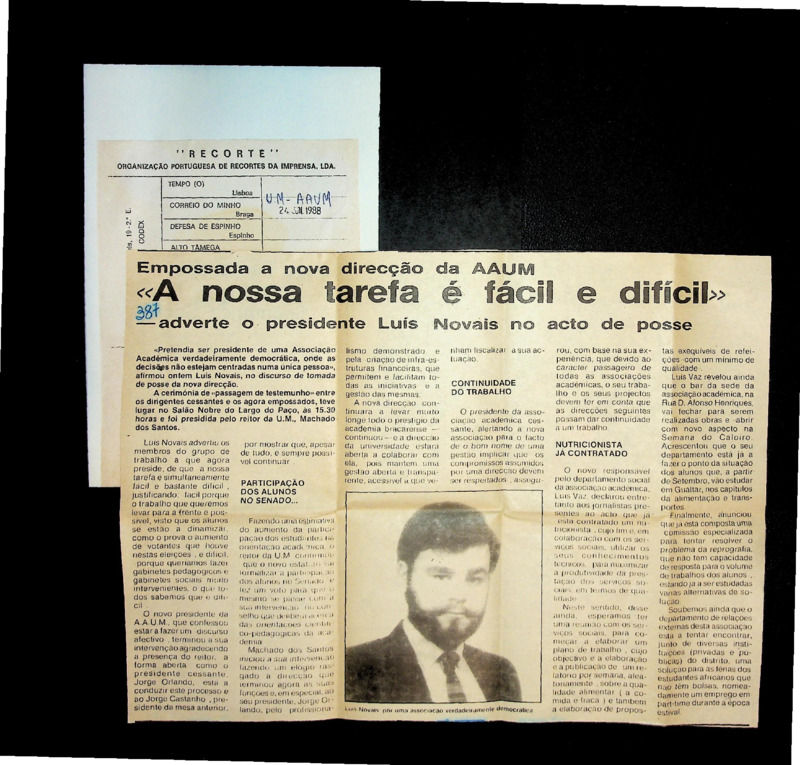  Empossada a nova direcção da AAUM: 