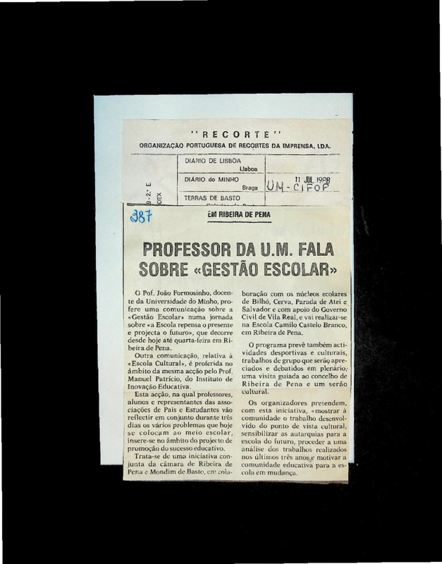  Professor da U. M. fala sobre 