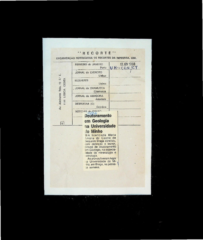  Doutoramento em Geologia na Universidade do Minho 