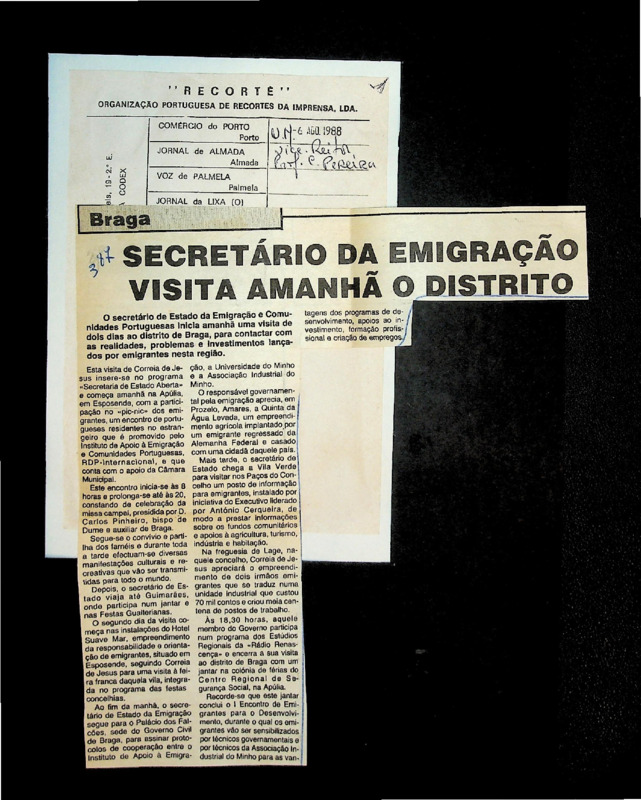  Secretário da emigração visita amanhã o distrito 