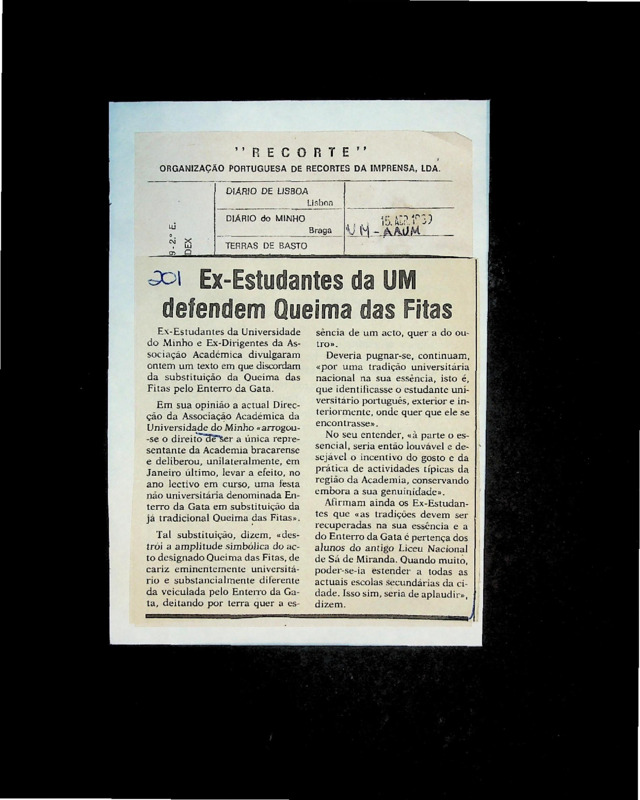  Ex-Estudantes da U.M. defendem Queima das Fitas 