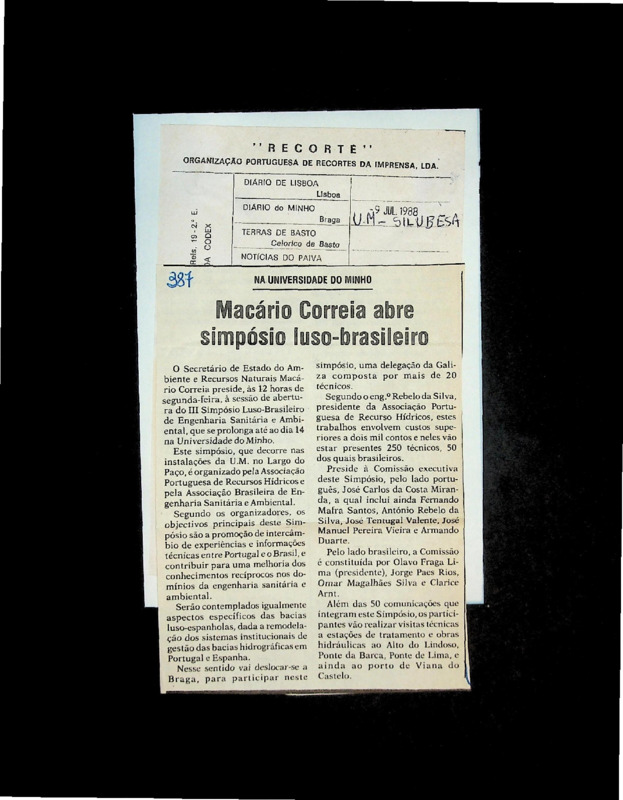  Macário Correia abre simpósio luso-brasileiro 