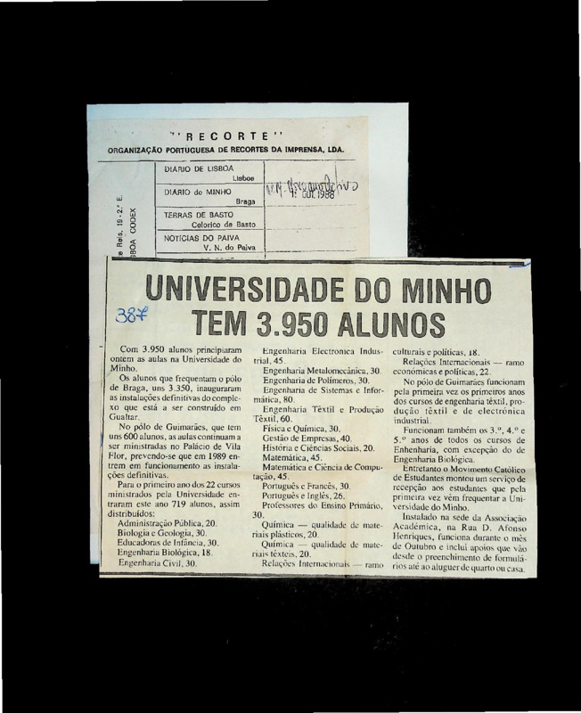  Universidade do Minho tem 3.950 alunos 