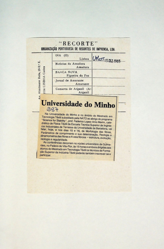  Mestrado em Tecnologia Têxtil subsidiado pela NATO 