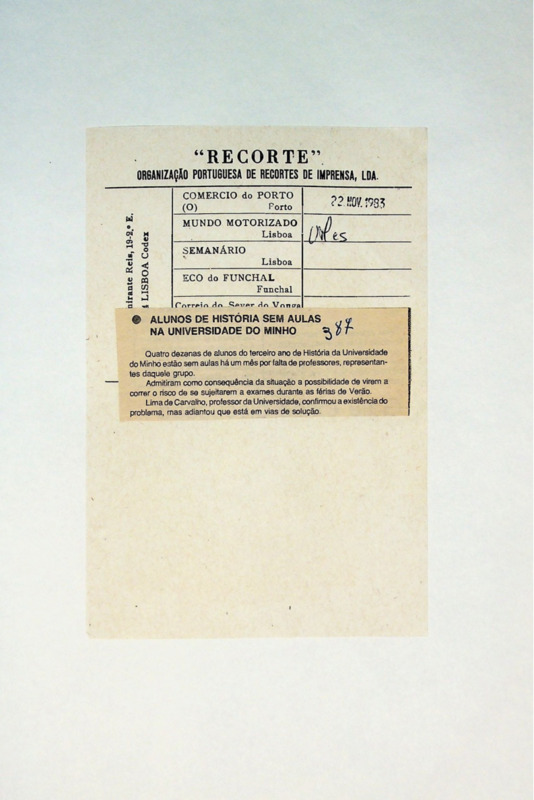 Alunos de História sem aulas na Universidade do Minho 