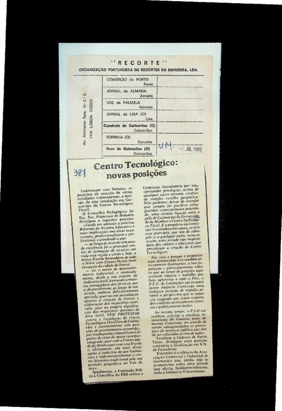  Centro Tecnológico: novas posições 