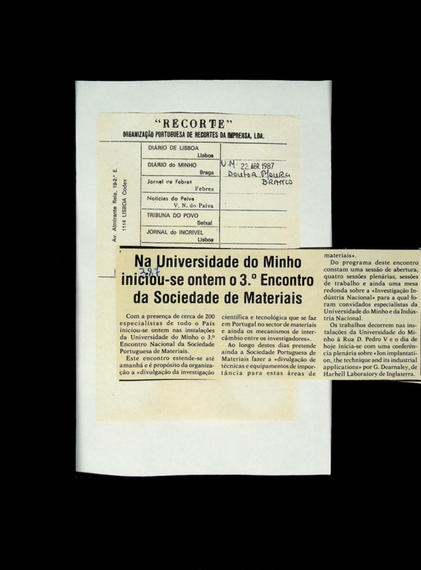  Na Universidade do Minho iniciou-se ontem o 3.º Encontro da Sociedade de Materiais 