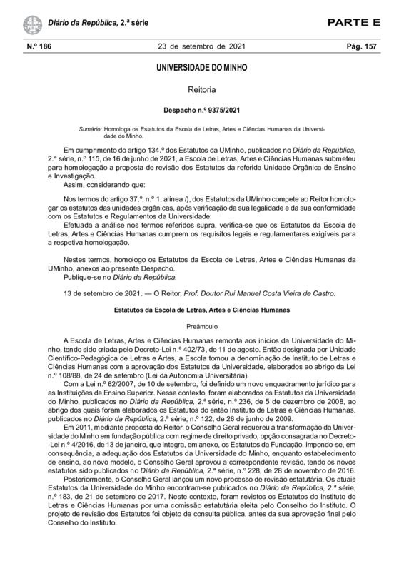  Estatutos da Escola de Letras, Artes e Ciências Humanas 