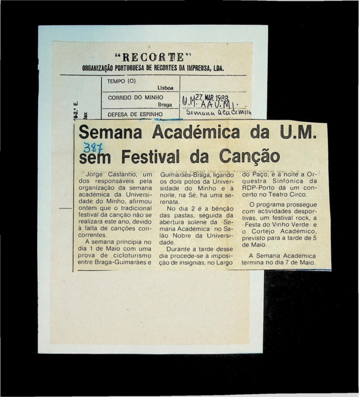  Semana académica da U.M. sem festival da canção 