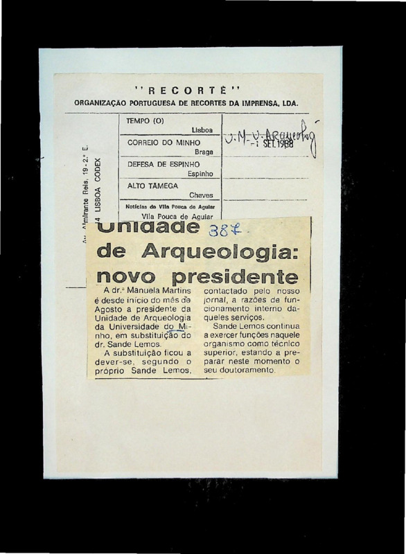  Unidade de Arqueologia: novo presidente 