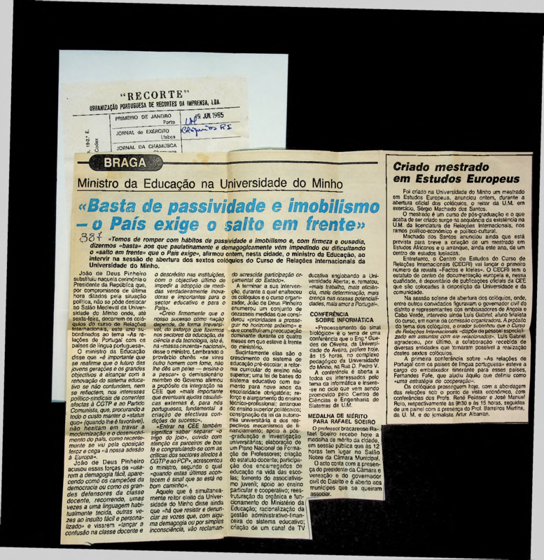  Ministro da Educação na Universidade do Minho: 