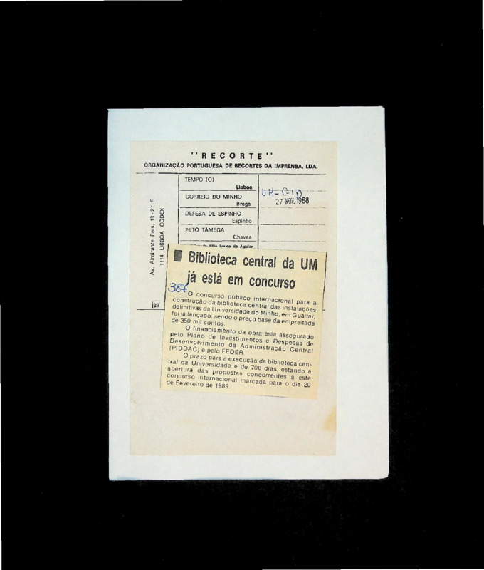 Biblioteca central da UM Já está em concurso 