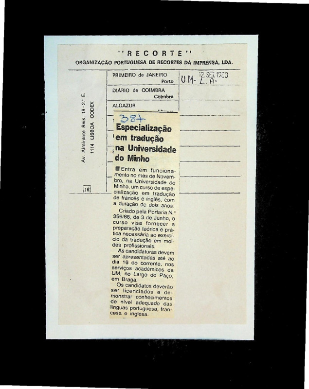  Especialização em tradução na Universidade do Minho 