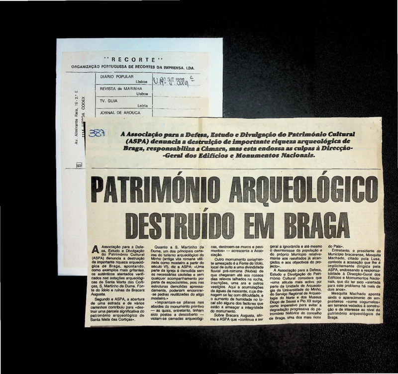  Património arqueológico destruído em Braga 