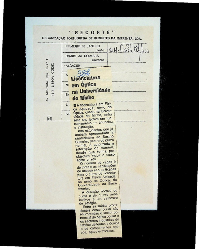  Licenciatura em Óptica na Universidade do Minho 