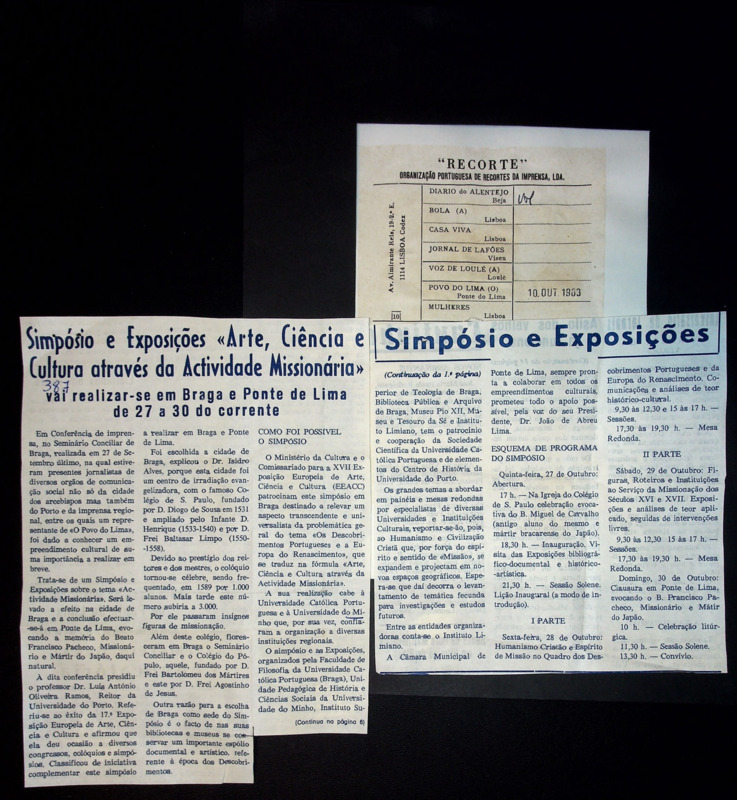  Simpósio e Exposições «Arte, Ciência e Cultura através da Actividade Missionária» vai realizar-se em Braga e Ponte de Lima 