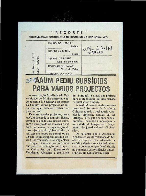  AAUM pediu subsídios para vários projectos 