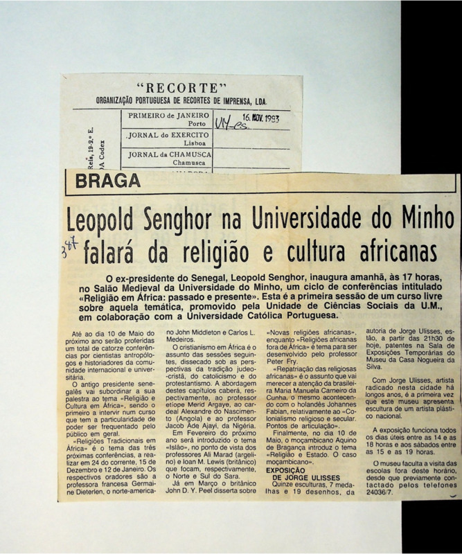  Leopold Senghor na Universidade do Minho falará da religião e cultura africanas 