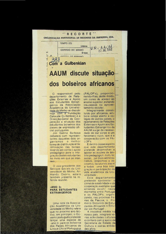  Com a Gulbenkian AAUM discute situação dos bolseiros africanos 