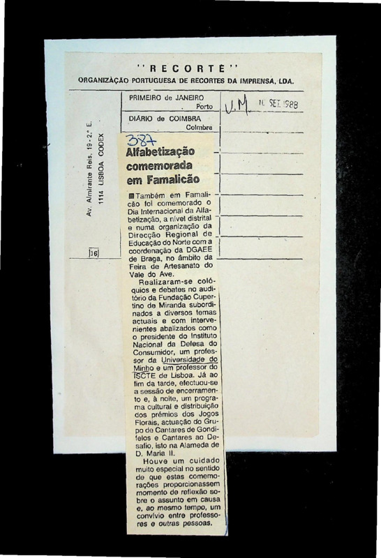  Alfabetização comemorada em Famalicão 