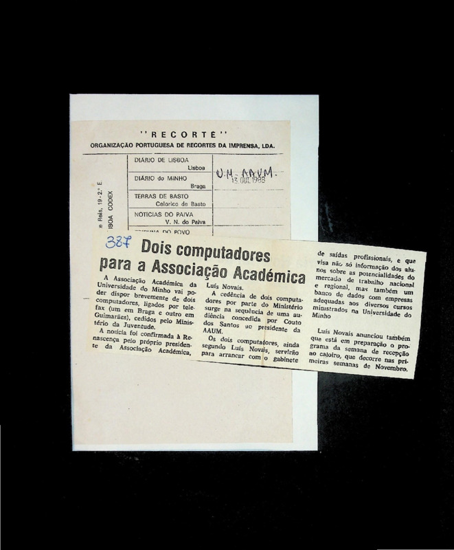  Dois computadores para a Associação Académica 