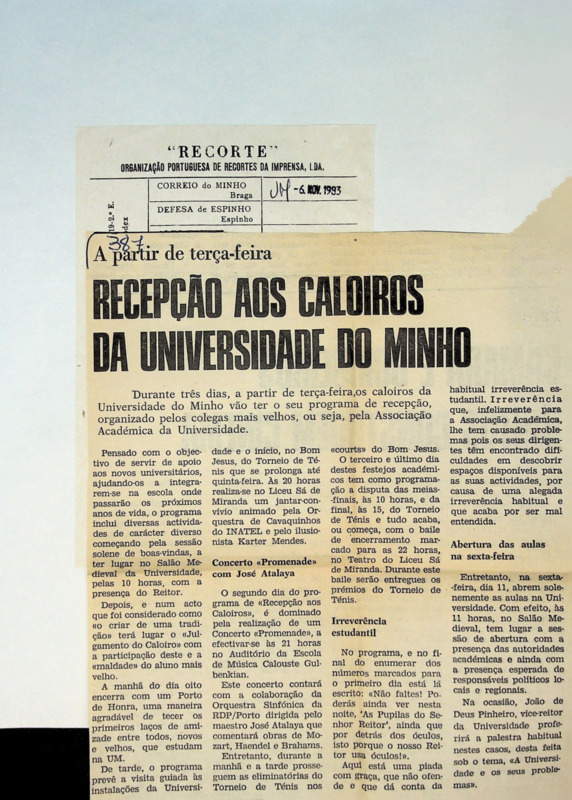  A partir de terça-feira - Recepção aos caloiros da Universidade do Minho 